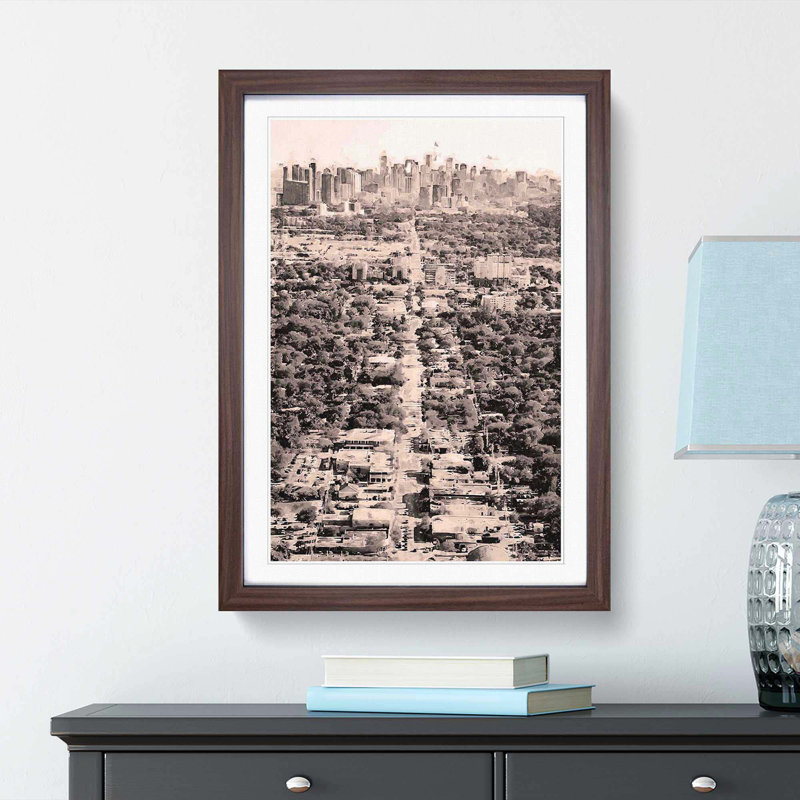 Road to the Miami Florida Skyline in Abstract - Picture Frame Graphic Art Print, Walnut, 50cm H x 35cm W x 2cm D