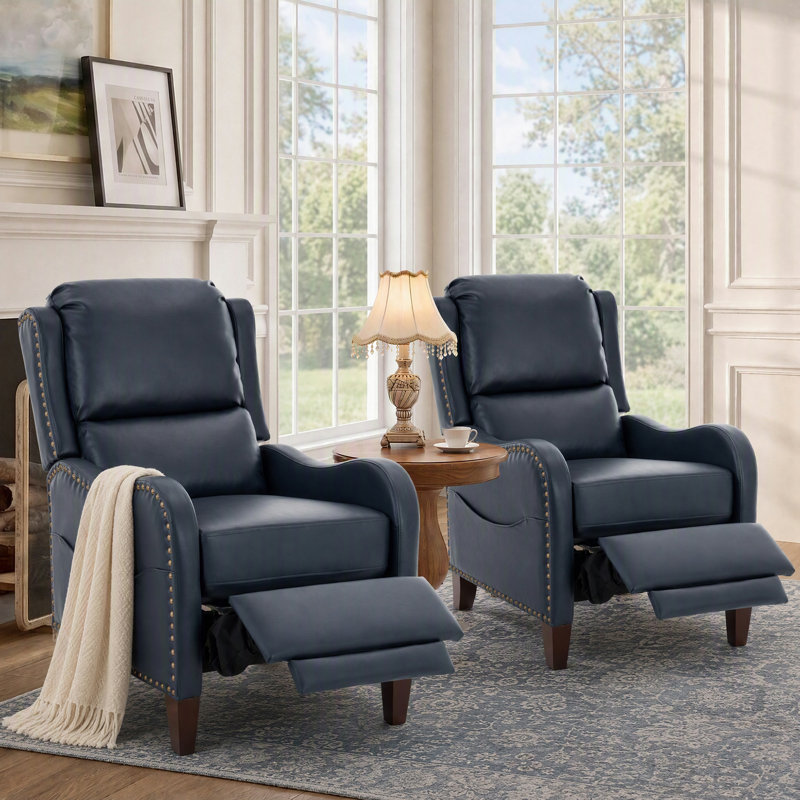 Fauteuil inclinable à pousser avec pédale allongée pour les utilisateurs de plus de 6 pieds, Set of 2, Marine
