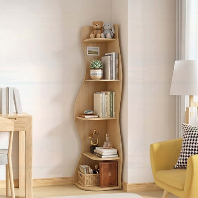 Étagère d'angle à 5 niveaux en forme de S, présentoir incurvé moderne autoportant, rangement peu encombrant pour la maison et le bureau