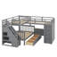 Lit simple superposé au dessus d'un lit double avec tiroirs, bureau et garde-robe-2002867484