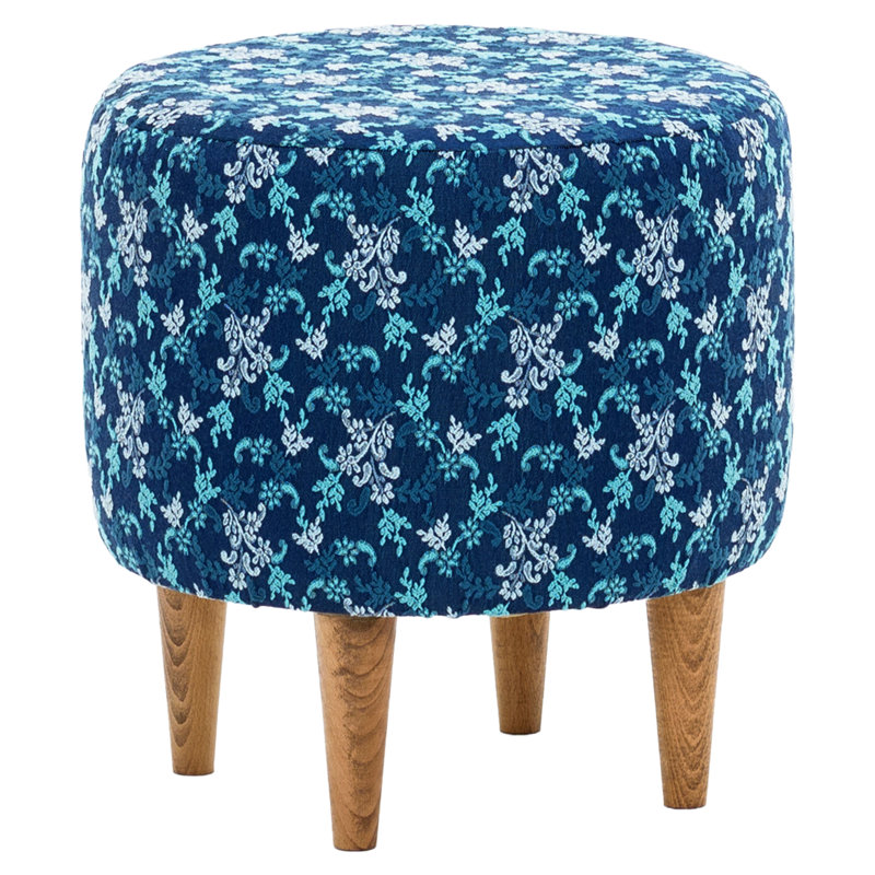 Upholstered Ottoman, Blue Polyester/Cotton