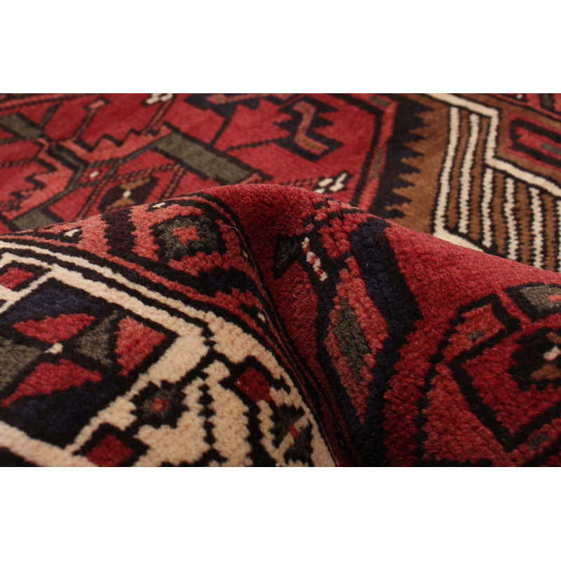 Tapis de couloir rouge en laine noué à la main de conception unique 3 pi 6 po x 11 pi Jesse-James