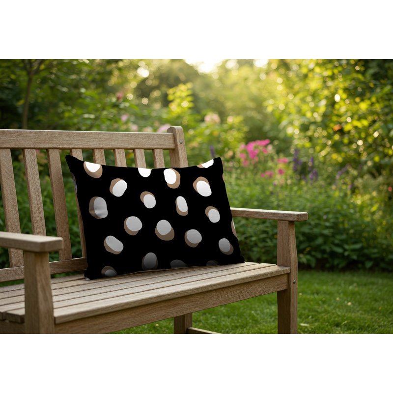 Oreiller réversible intérieur / extérieur Jayi Spots, 25 x 18, Noir