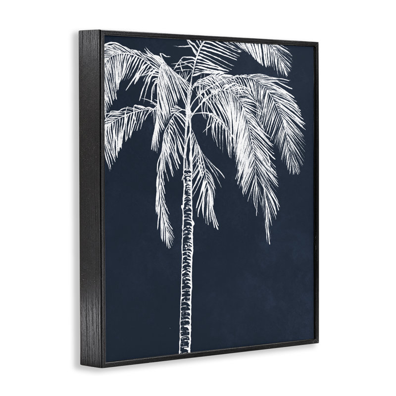 «White Outline Palm Tree», estampe numérique par Leah Noel Art, H 30 po x l 24 po, Giclée encadrée noir minuit