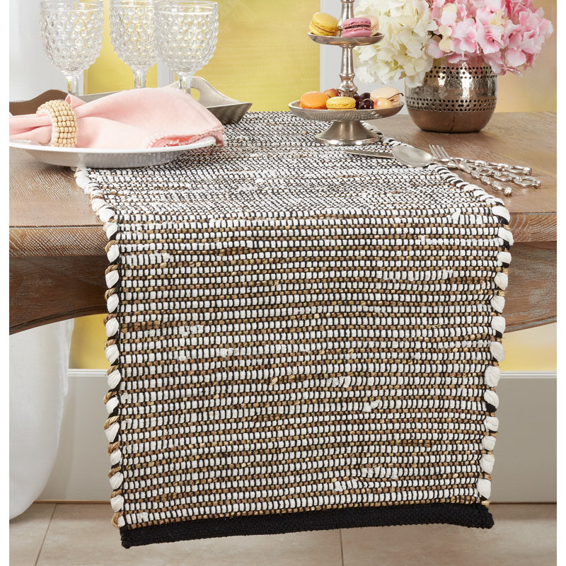 Black and White Jute Striped Table Runner, 16" x 72"
