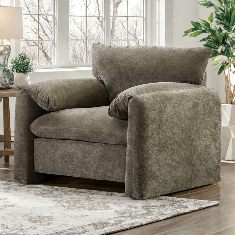 Marithza 38.6'' W Oversized Armchair Accent Chair, Matcha Green Chenille