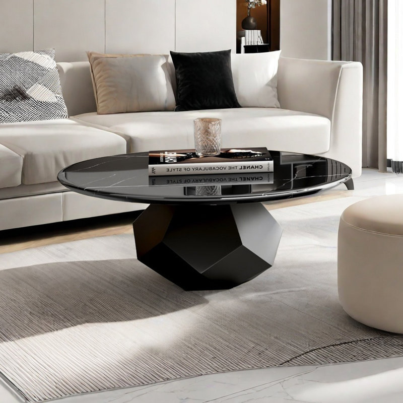 Modern simple round marble coffee table, Black