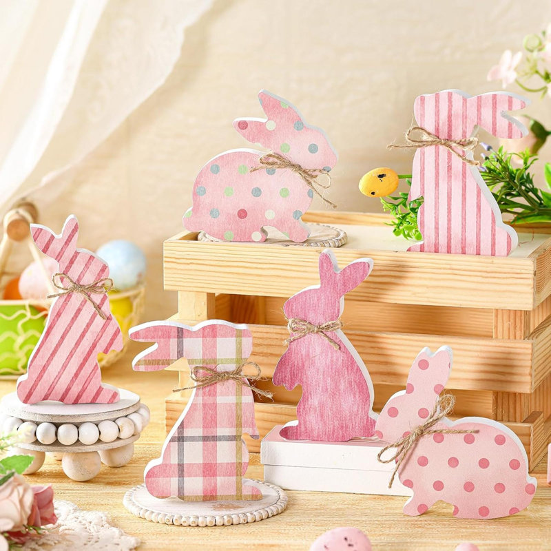 6 pièces décorations de table de Pâques lapin panneaux de table en bois centre de table de Pâques décorations de plateaux décoratifs de lapin de ferme pour la maison cuisine cadeaux de fête rustique
