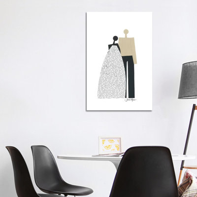 Biracial Wedding Couple In Black And White by LouLouArtStudio - Print on Canvas