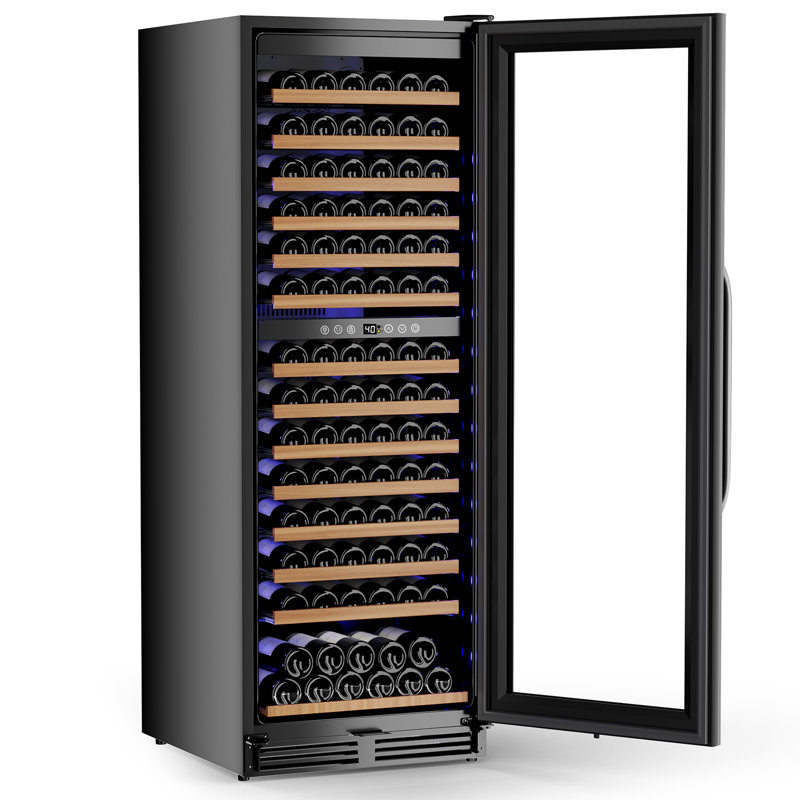 24" Wine Premium Refrigerator 154 Bottle with Two Door Handle Built-in Wine Cooler Dual Zone, Black