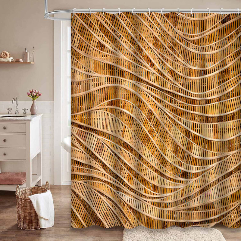 Rideau de douche mural en bambou à motif de vagues de style moderne avec 12 crochets, L 72 po x l 78 po