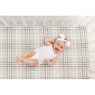 Gingham Taupe Plaid Fitted Crib Sheet by Sweet Jojo Designs