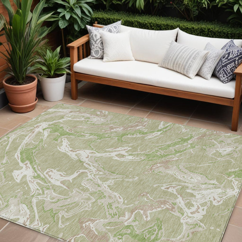 Tapis d'extérieur lavable abstrait vert artichaut 10 pi x 14 pi artichaut