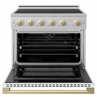 ZLINE Autograph 36 in. Stainless Steel Marino Induction Range with White Door and Bronze Accents