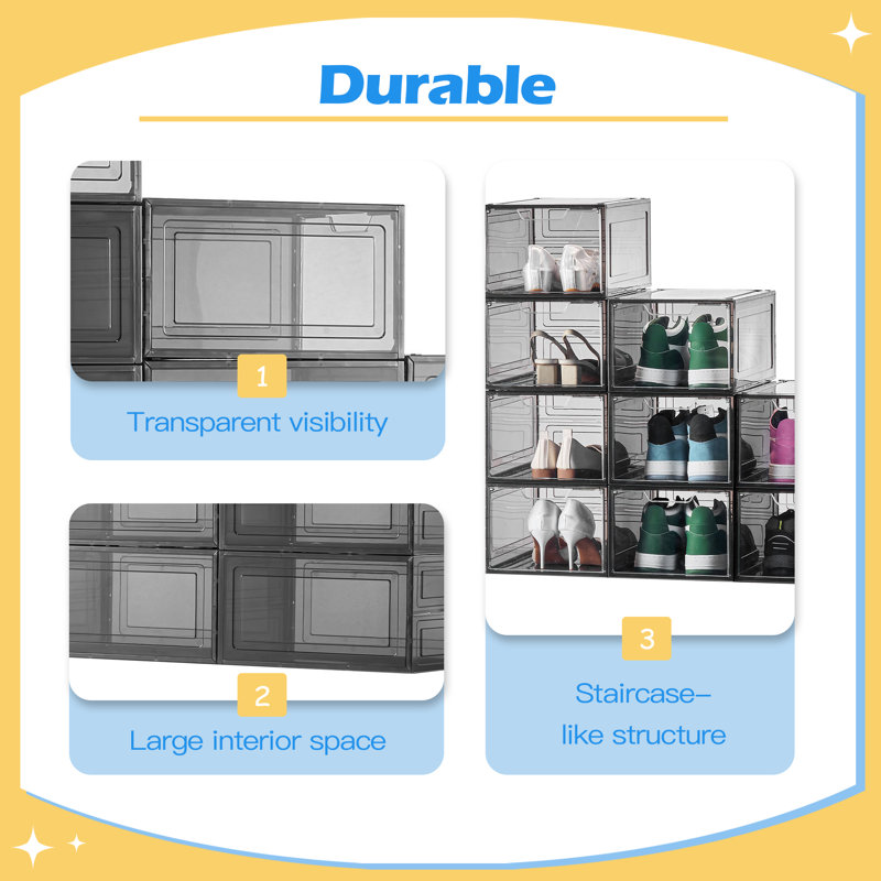 Boîtes de rangement pour chaussures, 9 boîtes de rangement pour chaussures empilables transparentes avec porte magnétique, s'adaptent à la taille US 13
