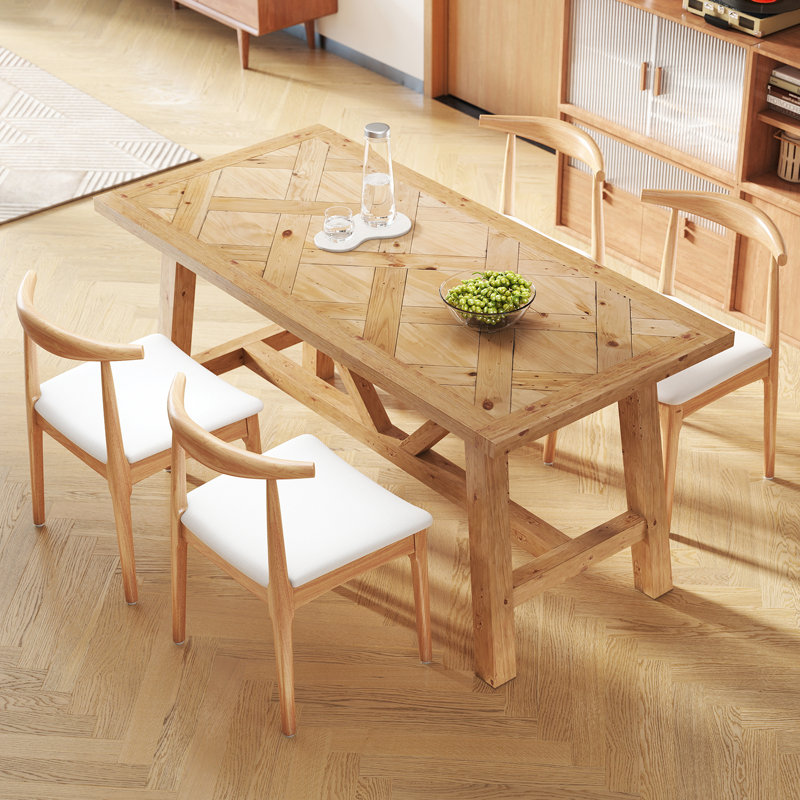 Ensemble de salle à manger rectangulaire rustique en pin massif avec chaises rembourrées, ensemble de table de cuisine de ferme
