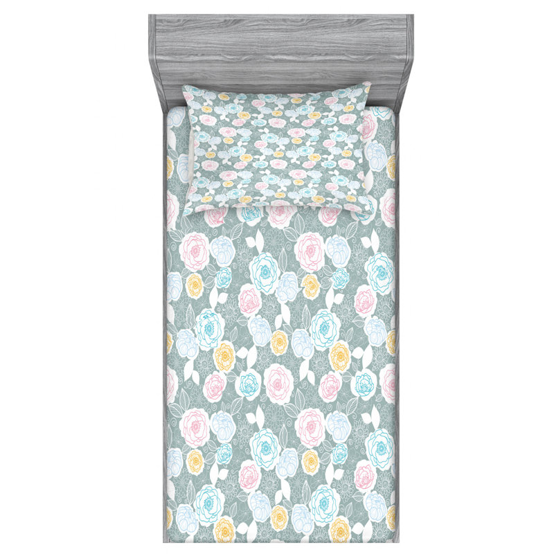 Microfiber Floral Sheet Set, Twin XL Sheet Set with Fitted Sheet