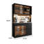 Buffet 47,24 po en bois massif noir moderne avec éclairage à DEL, portes en verre et rangement double