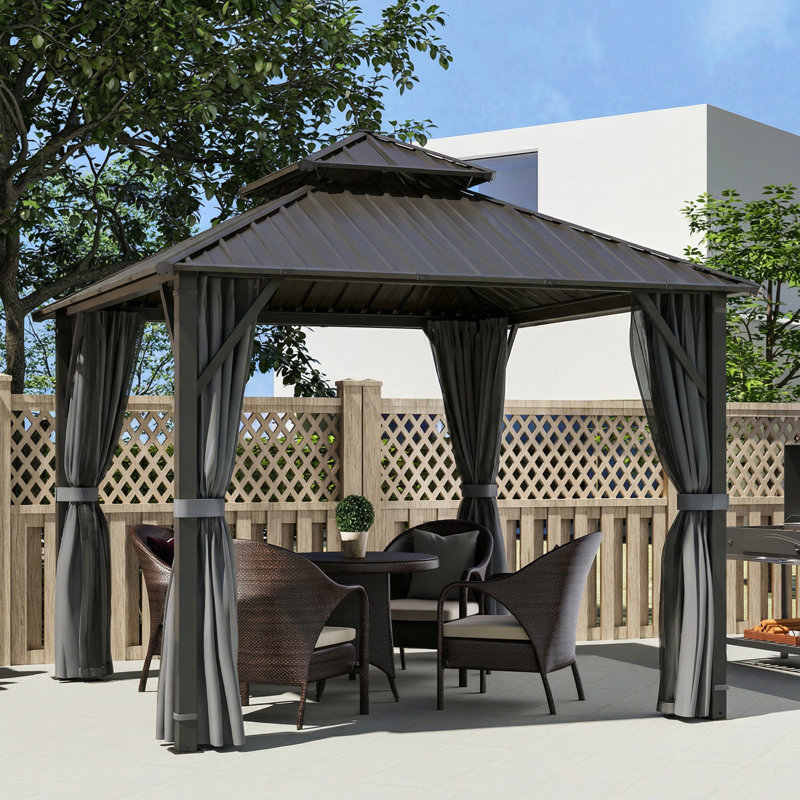 Outsunny 3 x 3(m) Hardtop Gazebo Canopy w/Double Metal Roof, Grey
