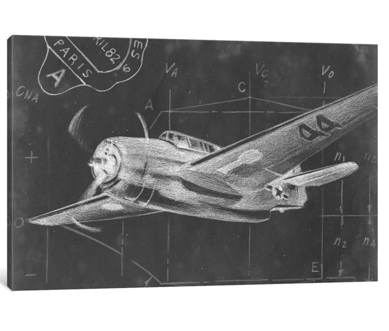 «Flight Schématique II», impression sur toile, H 12 po x l 18 po x P 1,5 po, Pas de tapis, Toile tendue