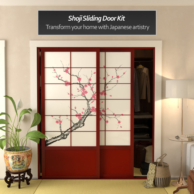 83" x 73.5" Cherry Blossom Shoji Sliding Room Divider, Rosewood