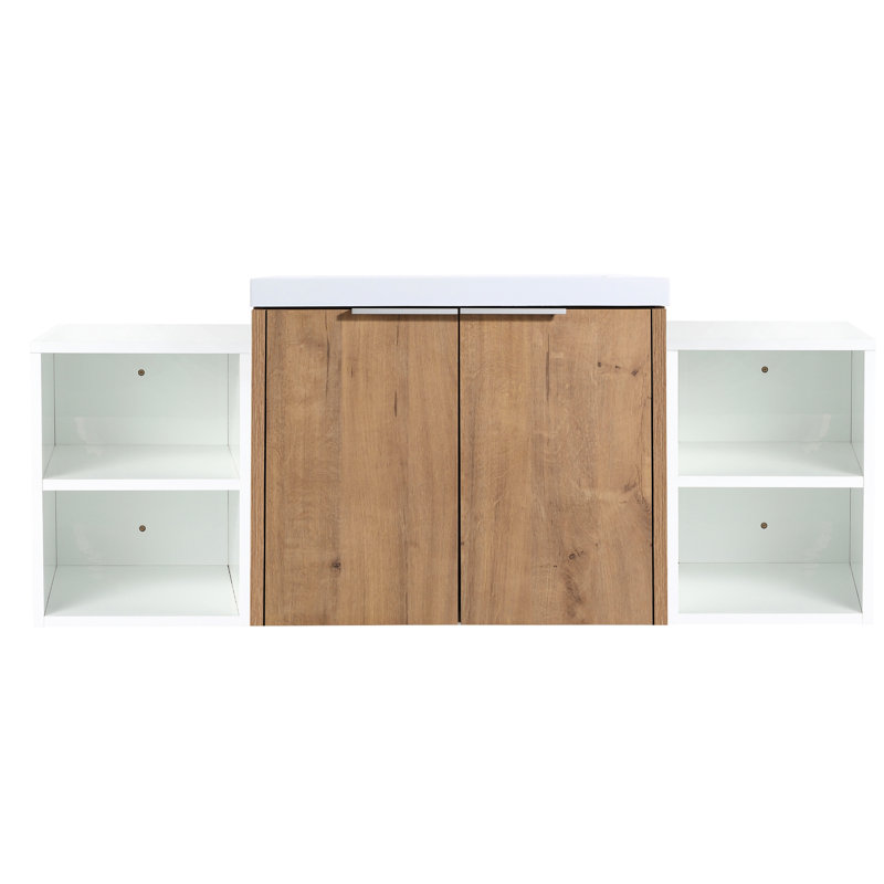 Meuble-lavabo mural 48 po, avec lavabo et 2 portes à fermeture douce, petites tablettes, lavabo moderne en contreplaqué, 48 po, tablette de fermeture