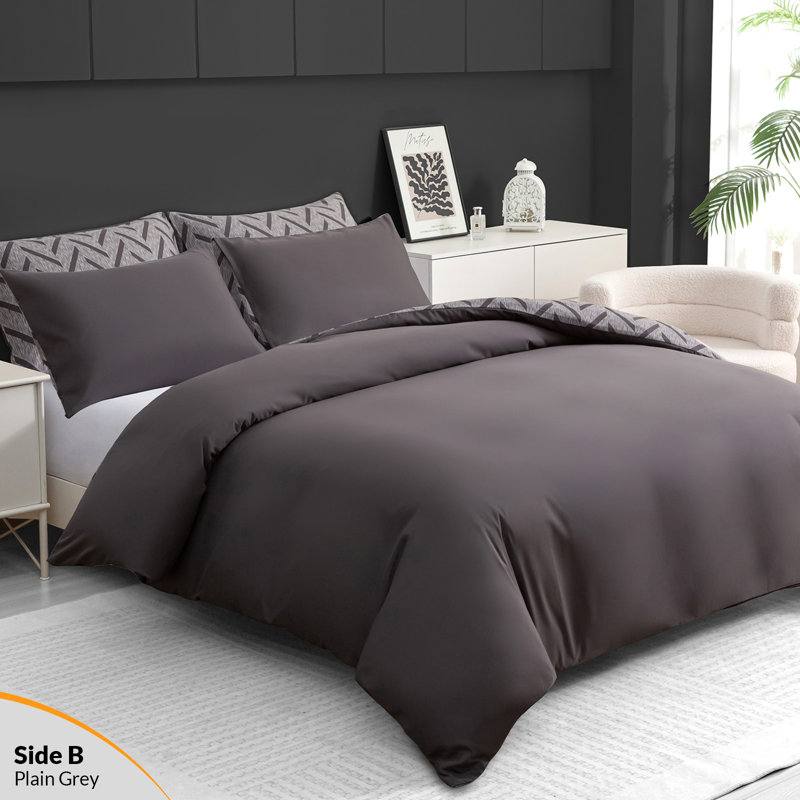 Double Brushed Microfiber Duvet Cover Set Reversible Design with Zipper Closure and Corner Ties