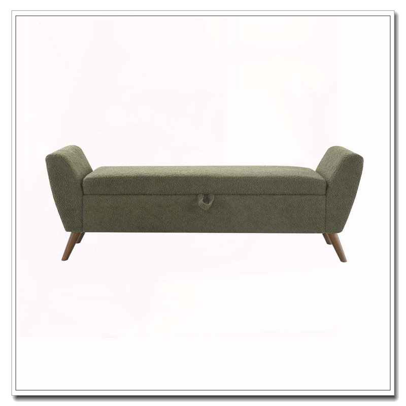 Banc de rangement moderne de 60 po avec pieds en bois Mid-Centruy, Vert olive