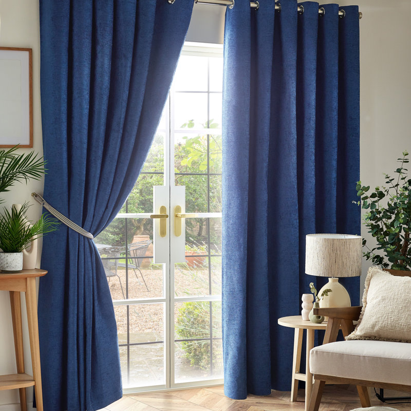 Eilfried Chenille Ring Top Eyelet Curtains, 168cm Width x 229cm Drop, Blue
