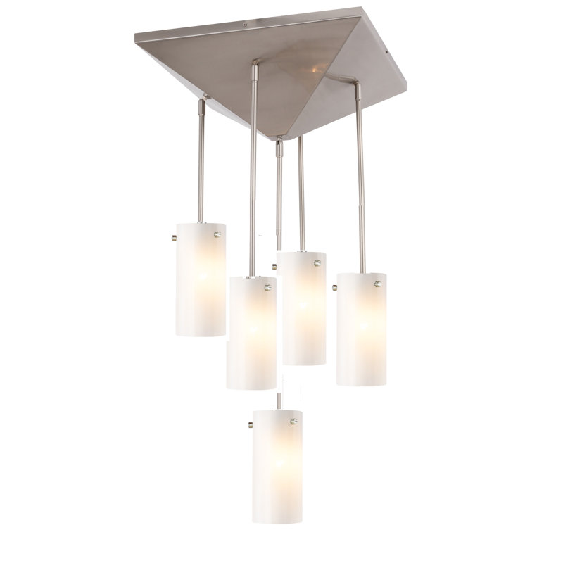 Luminaire suspendu cylindrique à 5 lumières, Faux verre opale