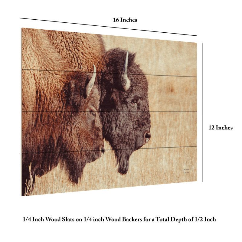 Nathan Larson Bison Pair Wood Slat Art, H 12 po x l 16 po