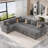 112.2" Sectional Sofa Pull-Out Sofa Bed Sleeper With A Storage Ottoman,Three Pillows And Charging Devices For Living Room, Grey