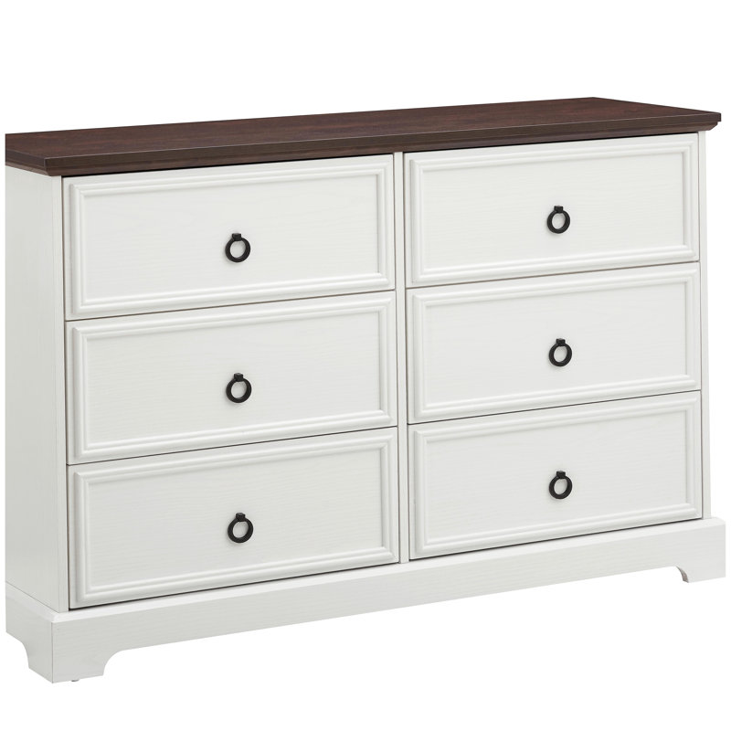 Armoire de chambre à coucher à 6 tiroirs de style champêtre moderne, coiffeuse en bois avec 6 tiroirs de rangement, armoire à 6 tiroirs blanche