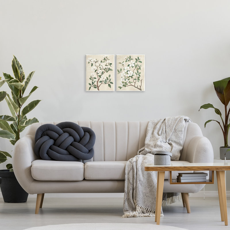 Ensemble de 2 plaques murales Vintage White Floral Blossomed Trees, design par Petal Prints Design