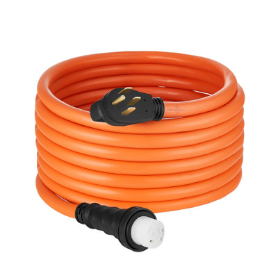 50 Amp Generator Cord, 25 Feet, 125/250V RV Power Cord NEMA 14-50P to SS2-50R with Twist Lock, Grip Handle, Heavy Duty 6AWG/3 + 8AWG/1 Generator Cable, for RV Camper Generator to House, Orange