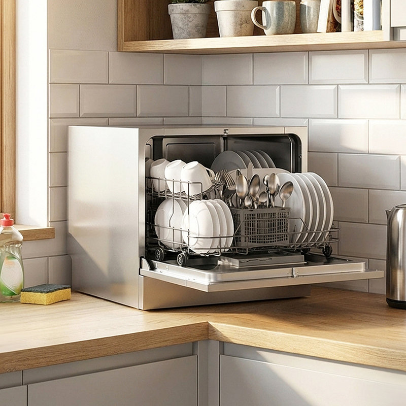 6.5L Freestanding Compact Dishwasher with LED display, Silver