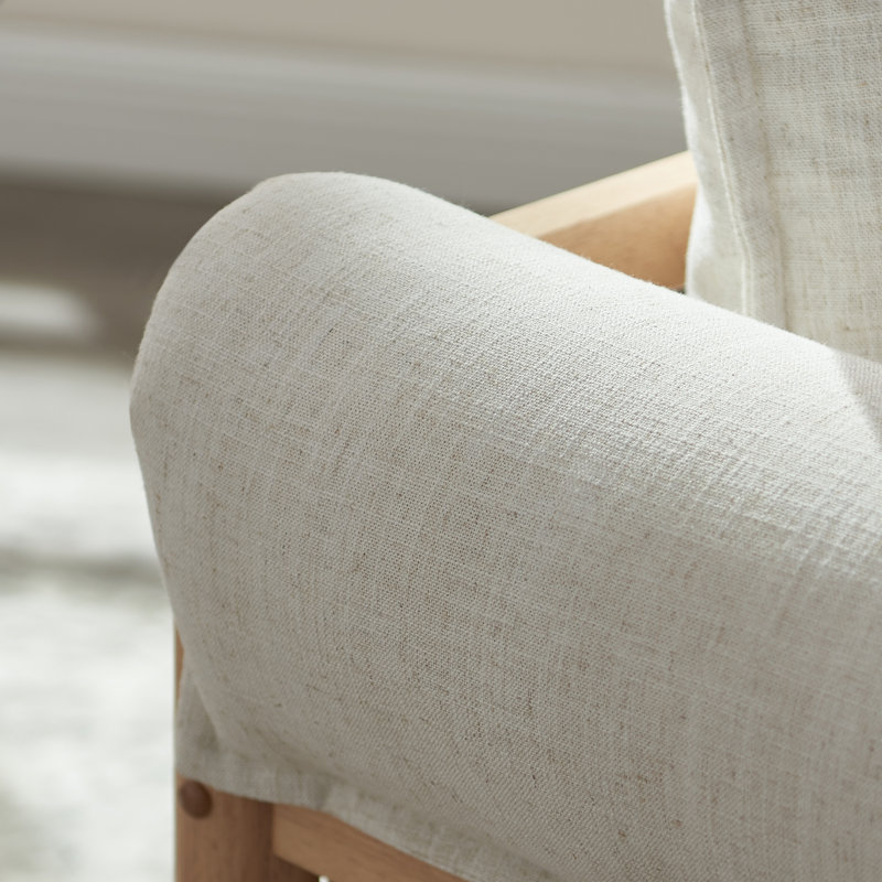 33" Mid-Century Modern Solid Wood Accent Chair,Reading Chair with Wrapped Armrests, Beige Linen