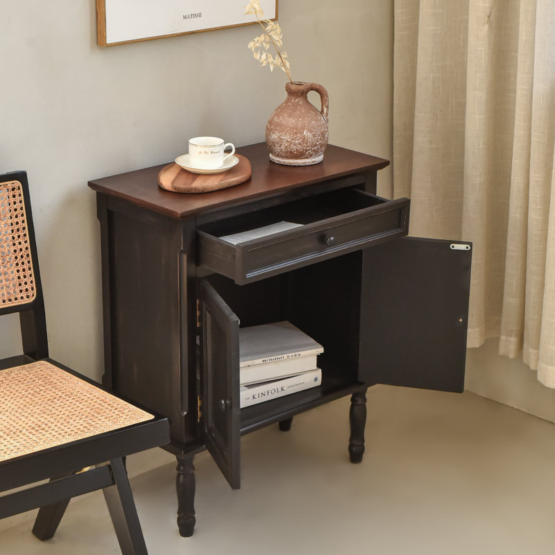Farmhouse Buffet Cabinet With Storage, Door Coffee Bar Sideboard Storage Cabinet, Brown Top/Black Base