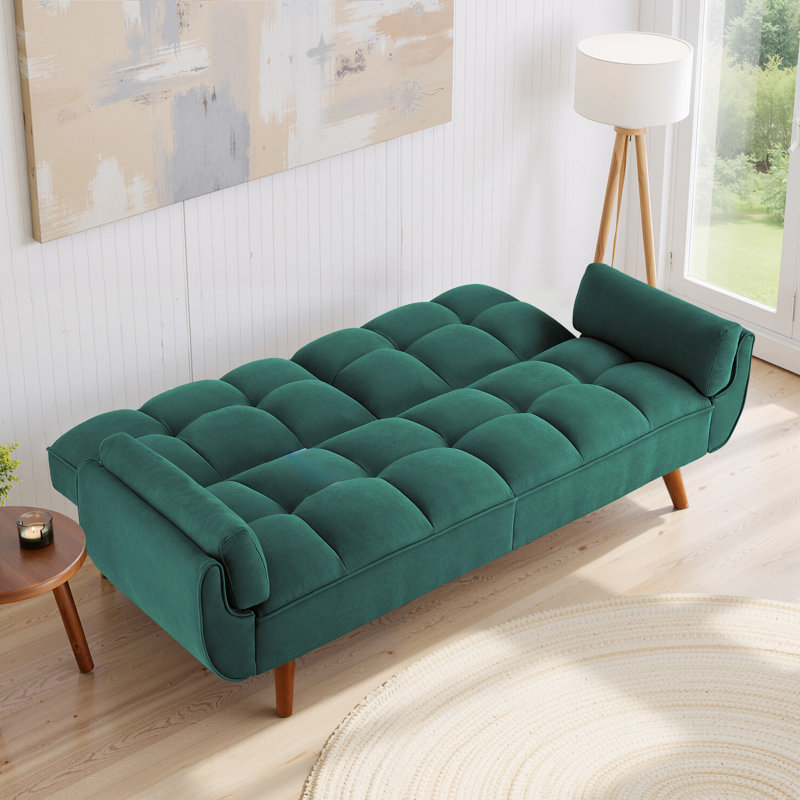 Arnbert 75.39'' Upholstered Convertible Sofa, Green Polyester Blend