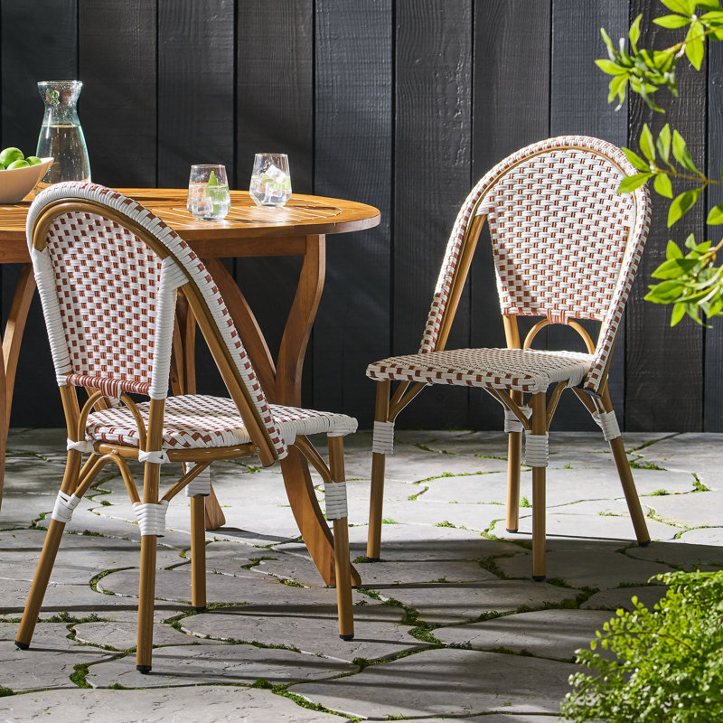 Ensemble de 2 chaises bistro d'extérieur en ratine et aluminium PE