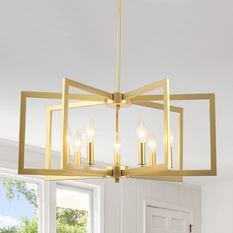 7 - Light 21.3" Wide Geometric Candle-Style Square / Rectangle Lantern Chandelier