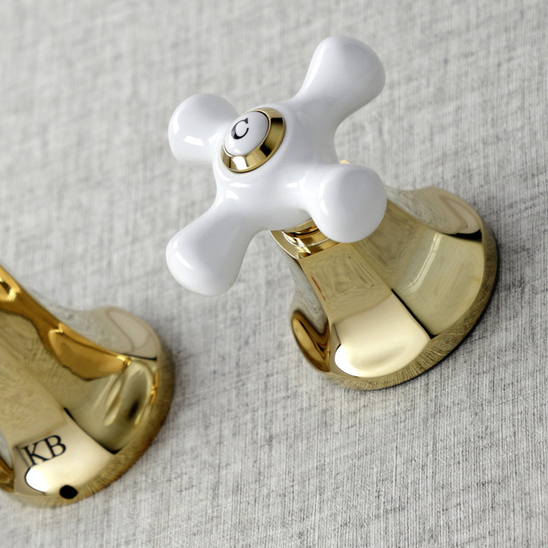 Kingston Brass Metropolitan Two-Handle 3-Hole Wall Mount Bathroom Faucet, Polished Brass