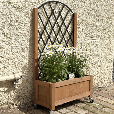 Lit de jardin surélevé avec treillis en métal, boîte à fleurs surélevée, brun