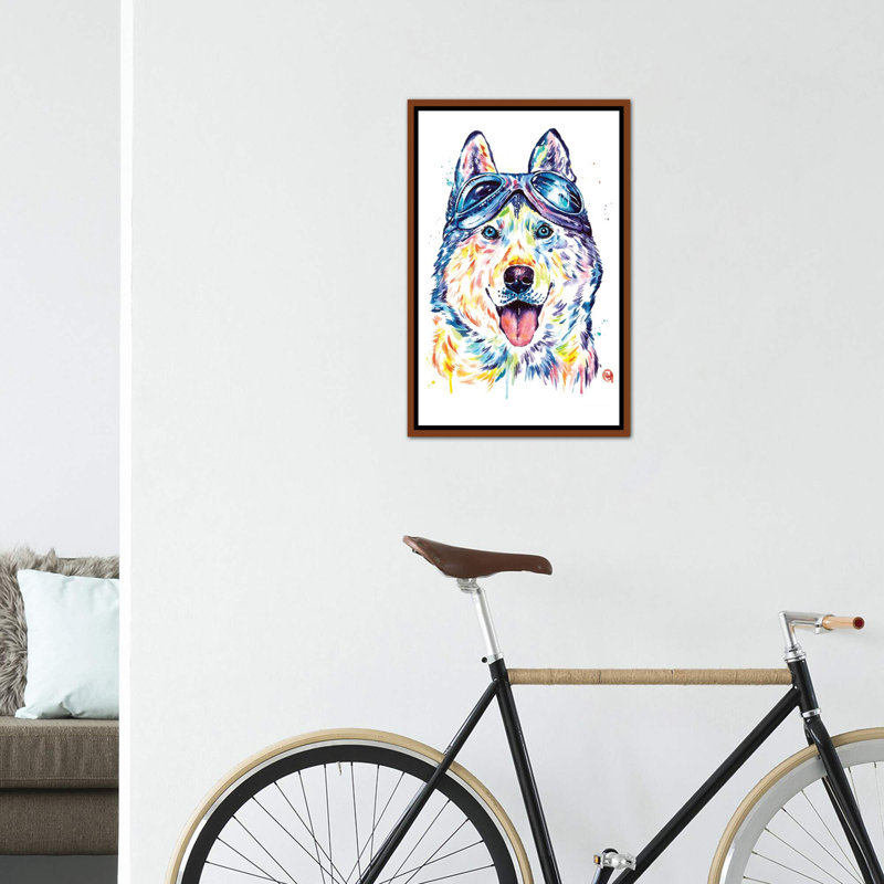 Husky Aviators par Lisa Whitehouse - impression d'art graphique, Toile avec cadre en bois classique, Pas de tapis