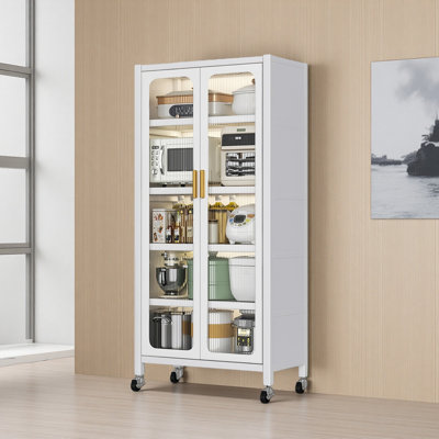 Armoire de rangement pour garde-manger 65 po, armoire de rangement en métal à 6 niveaux avec porte transparente, tablettes et roulettes réglables, armoires garde-manger, pour la cuisine, le salon et la salle à manger