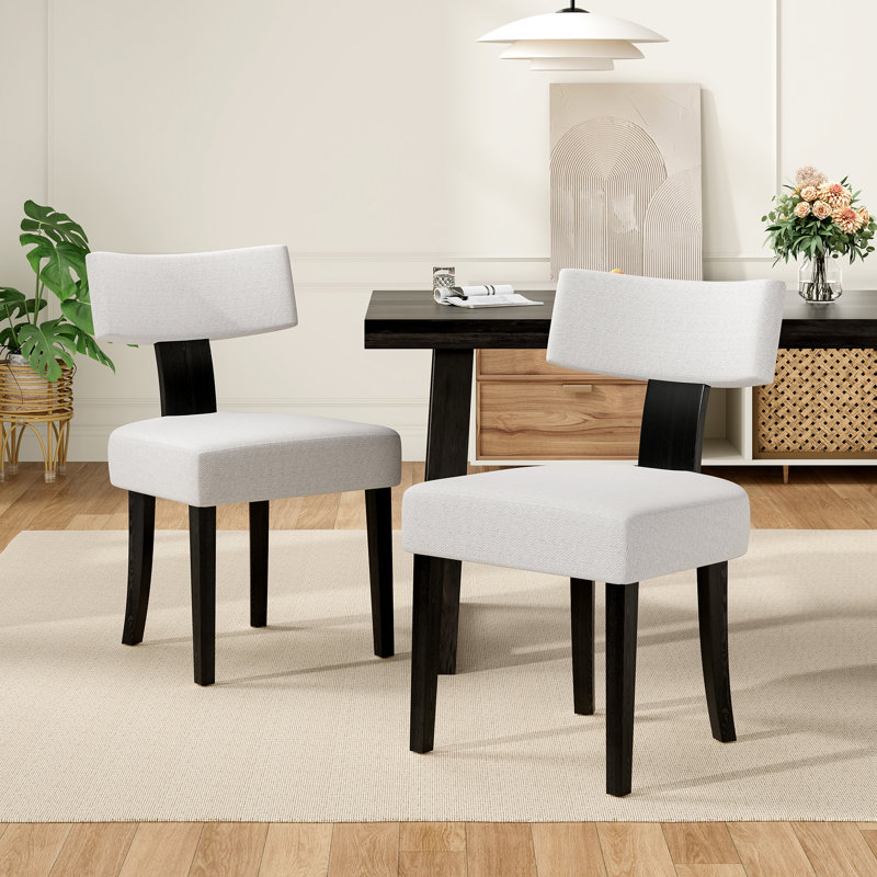 Mid Century Upholstered Dining Chairs With Solid Wood Legs, Black