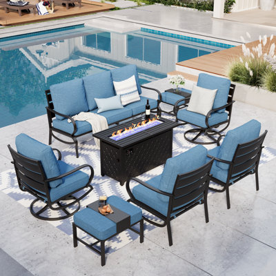 Tapasi 9 - Person Patio Conversation Set with Swivel Lounge Chairs & Optional Firepit Table