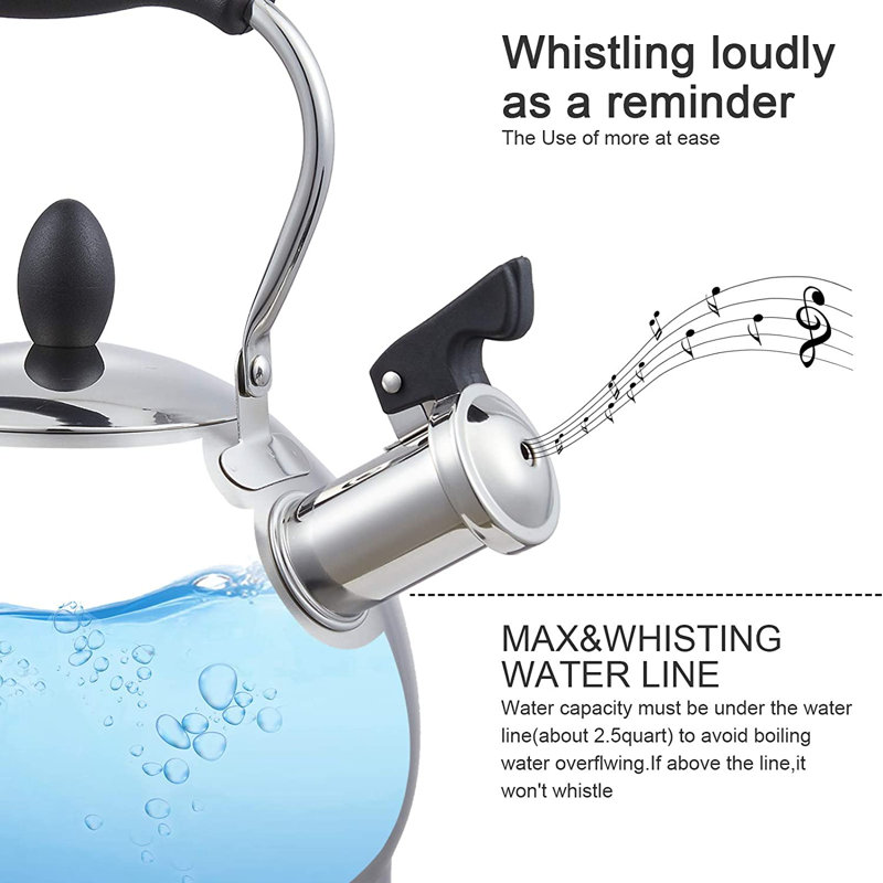 2.6 Quarts Satin Finish Stainless Steel Whistling Stovetop Tea Kettle