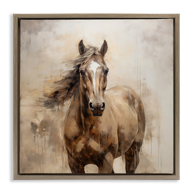 «Horse with Modern Drip», art mural encadré flottant par PI Creative Art, Cadre flottant orme Montalcino, H 18 po x l 18 po