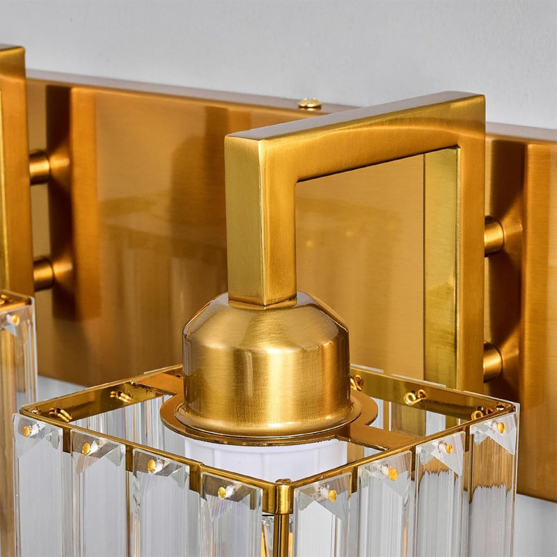 Modern Crystal Bathroom Vanity Light With 3-Light Design And Brushed Brass Finish, Compatible With E26 Bulbs, Easy Installation, Durable And Stylish Wall Sconce